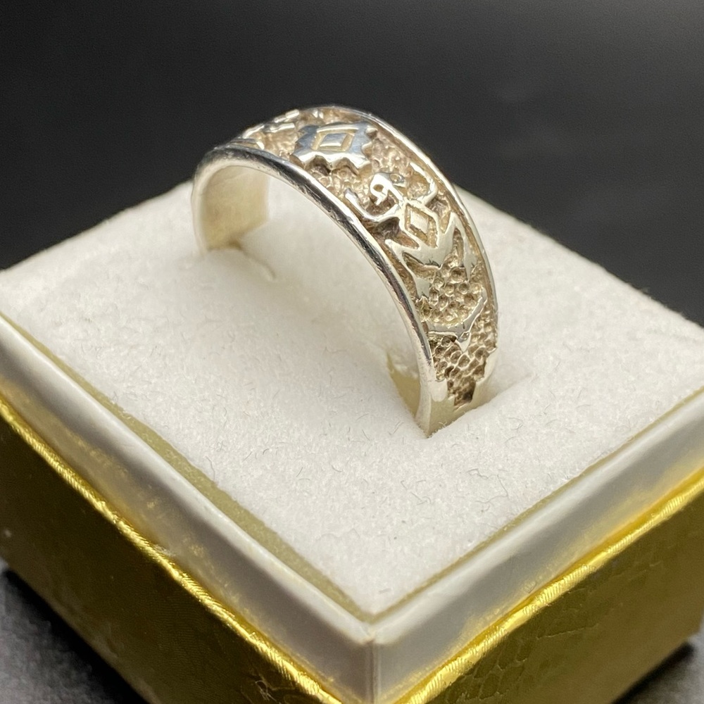 Vintage 925 Sterling Silver Southwestern Aztec Lizard Engraved Band Ring - Picture 6 of 16